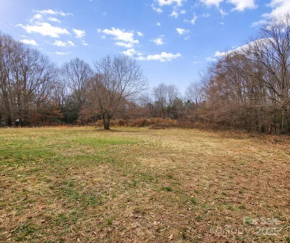 a view of a yard with a house in the background