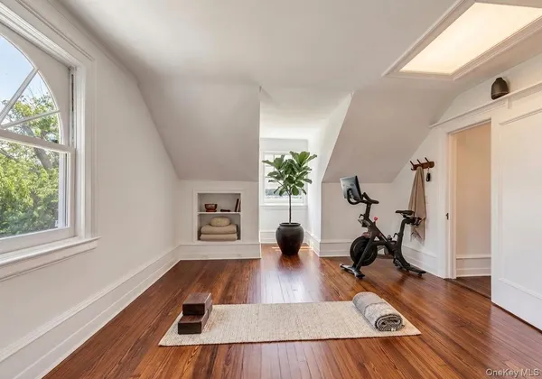 a view of dining room and wooden floor