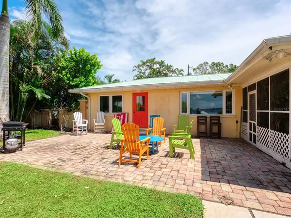 a view of a swimming pool with a garden