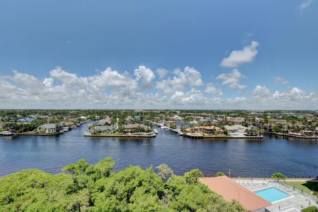 a view of a lake with houses