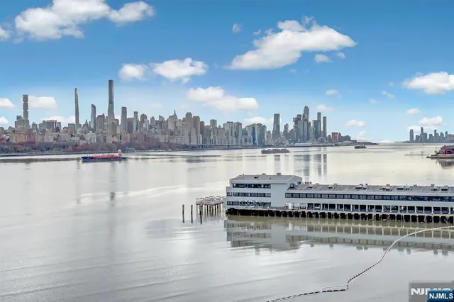 a view of a lake with houses in the back