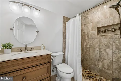 a bathroom with a sink a toilet and a mirror