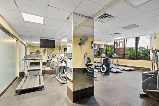 a view of a room with gym equipment