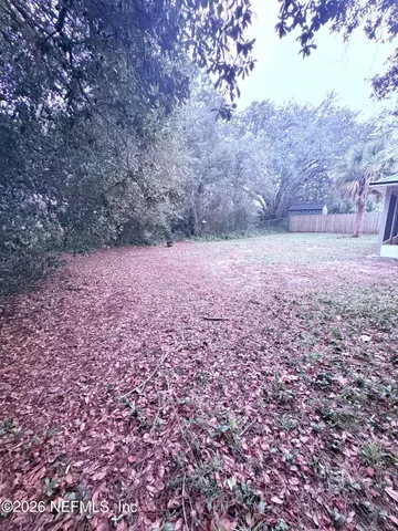 a view of a yard with a tree