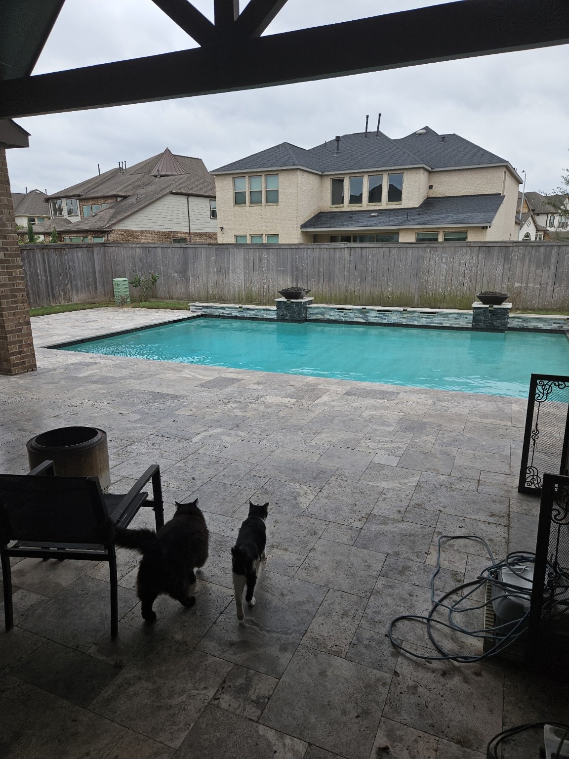 18919 Steep Step Trail Cypress, TX 77433 - Photo 5 of 12 Spacious backyard with a large pool, tiled patio, and privacy fence, perfect for outdoor relaxation and entertaining.