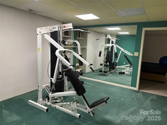 a view of a room with gym equipment