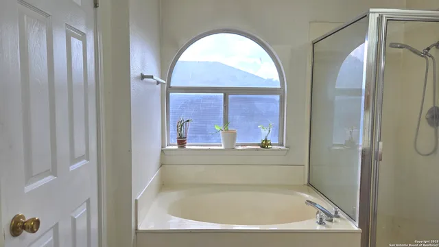 a bathroom with a bathtub