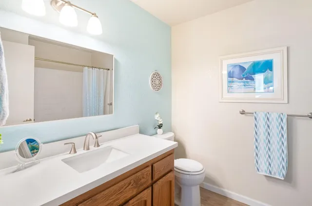 a bathroom with a sink a toilet and a mirror