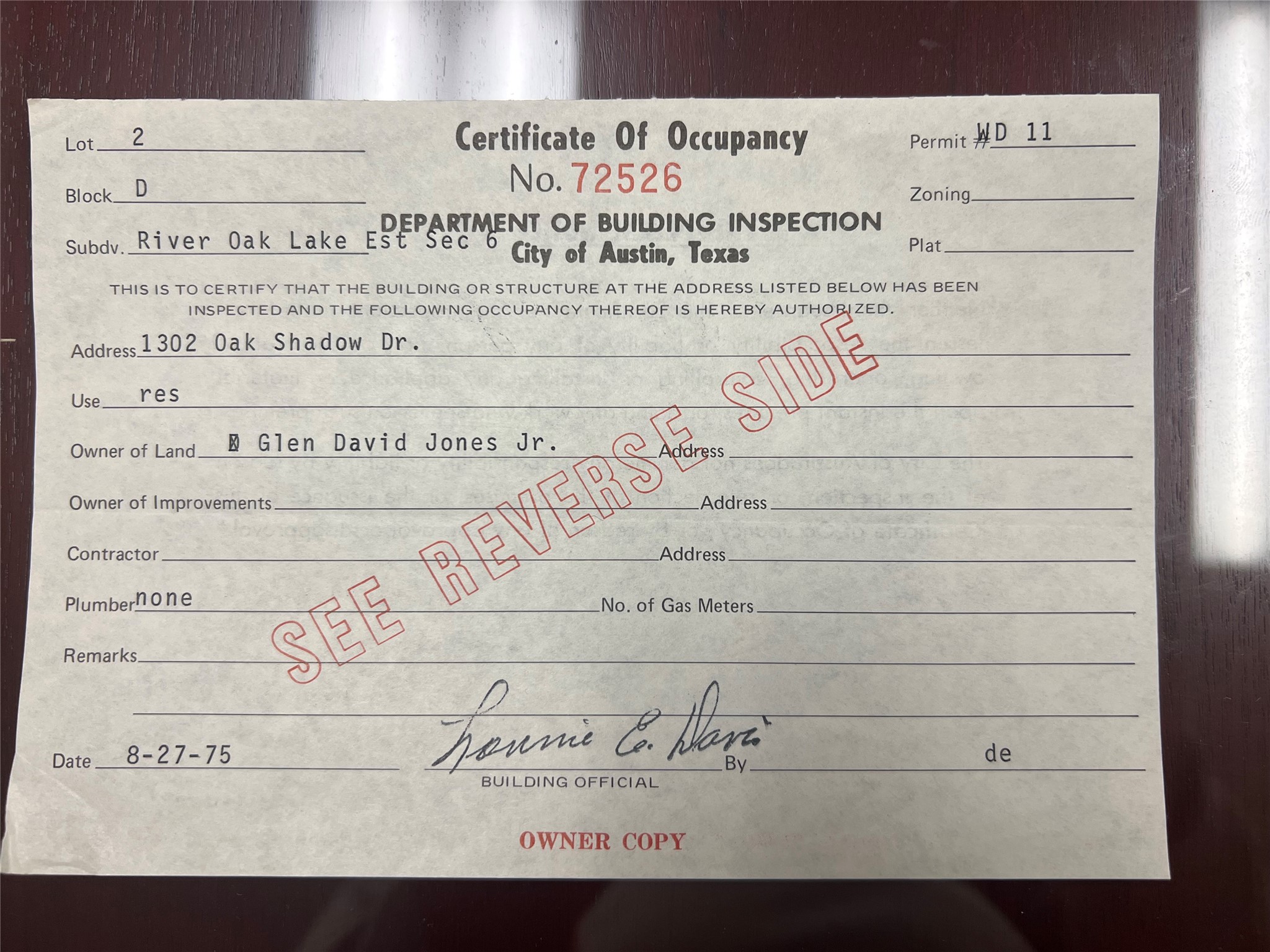 1302 Oak Shadows Circle Austin, TX 78758 - Photo 32 of 34 Original CO