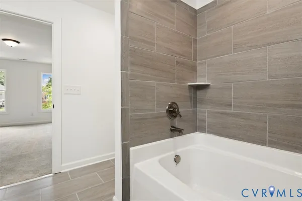 a bathroom with a bathtub