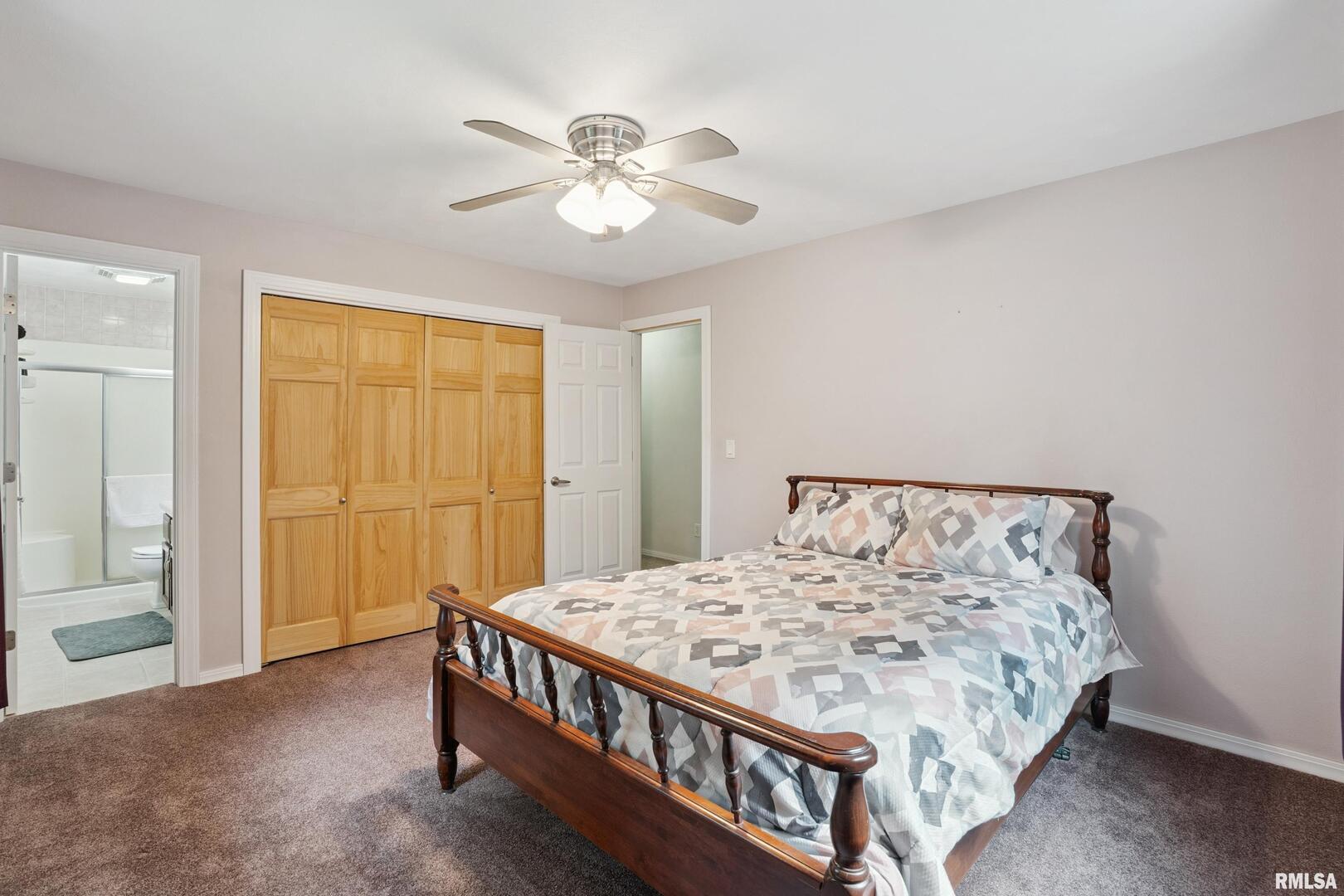 8528 101st Street West Andalusia, IL 61232 - Photo 20 of 42 a bedroom with a bed and a chandelier
