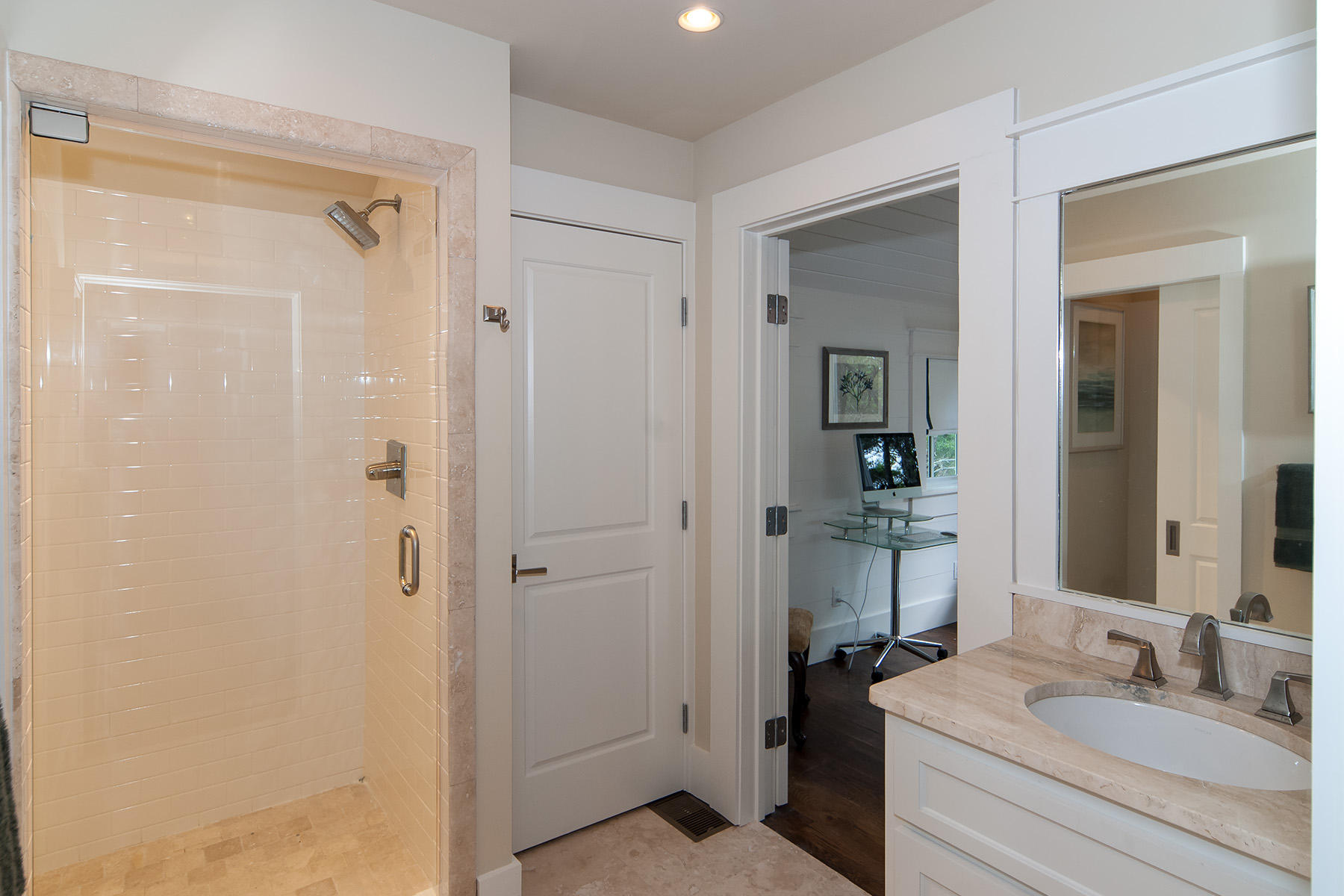 33 Bluff Lane Santa Rosa Beach, FL 32459 - Photo 24 of 37 a bathroom with a granite countertop sink mirror and shower
