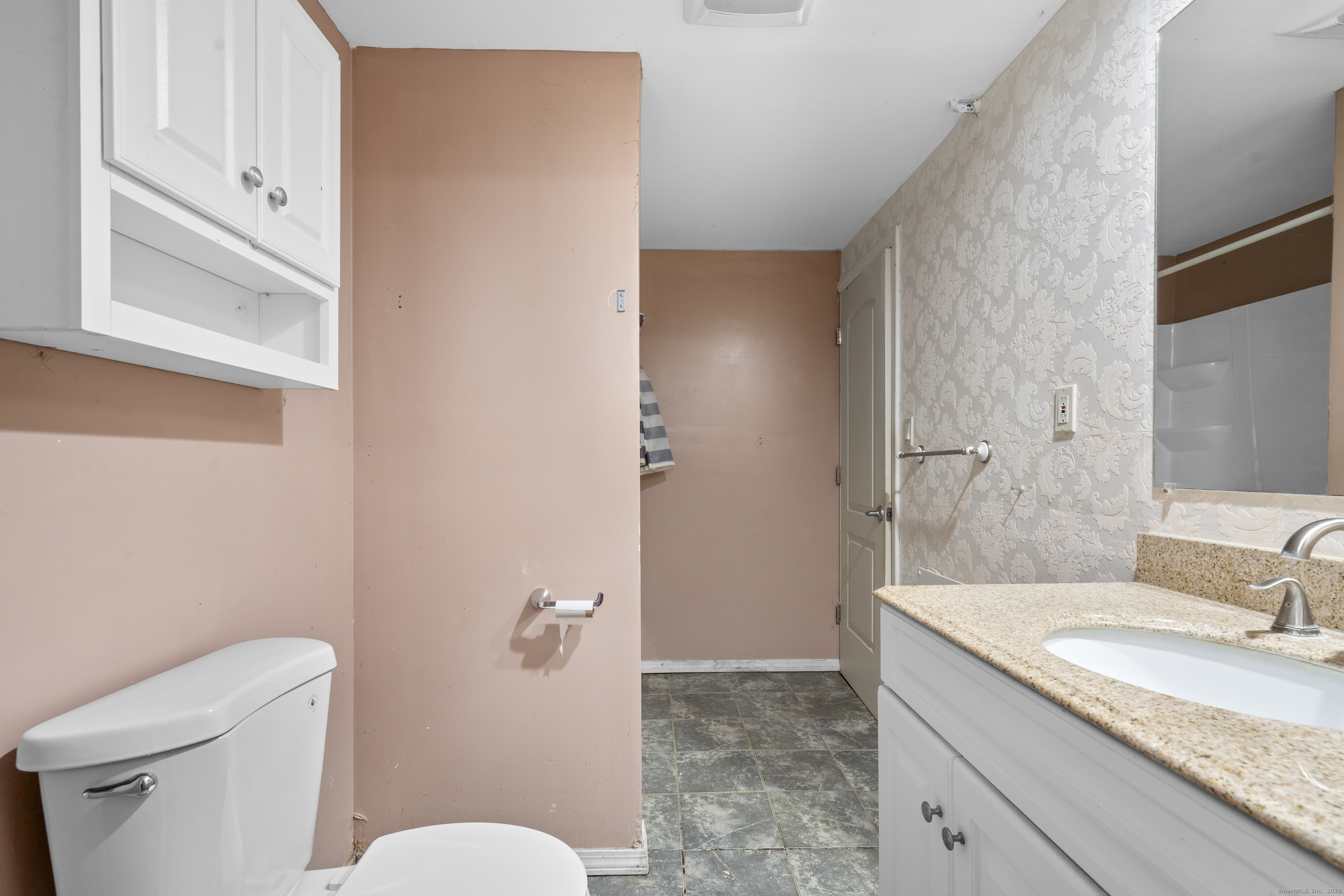 523 Chamberlain Hill Road Haddam, CT 06441 - Photo 34 of 38 a bathroom with a granite countertop sink toilet and shower