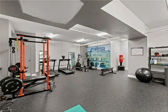 a view of a room with gym equipment