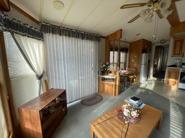 a living room with furniture rug and window