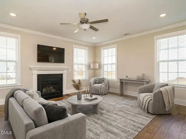 a living room with furniture potted plant and a window