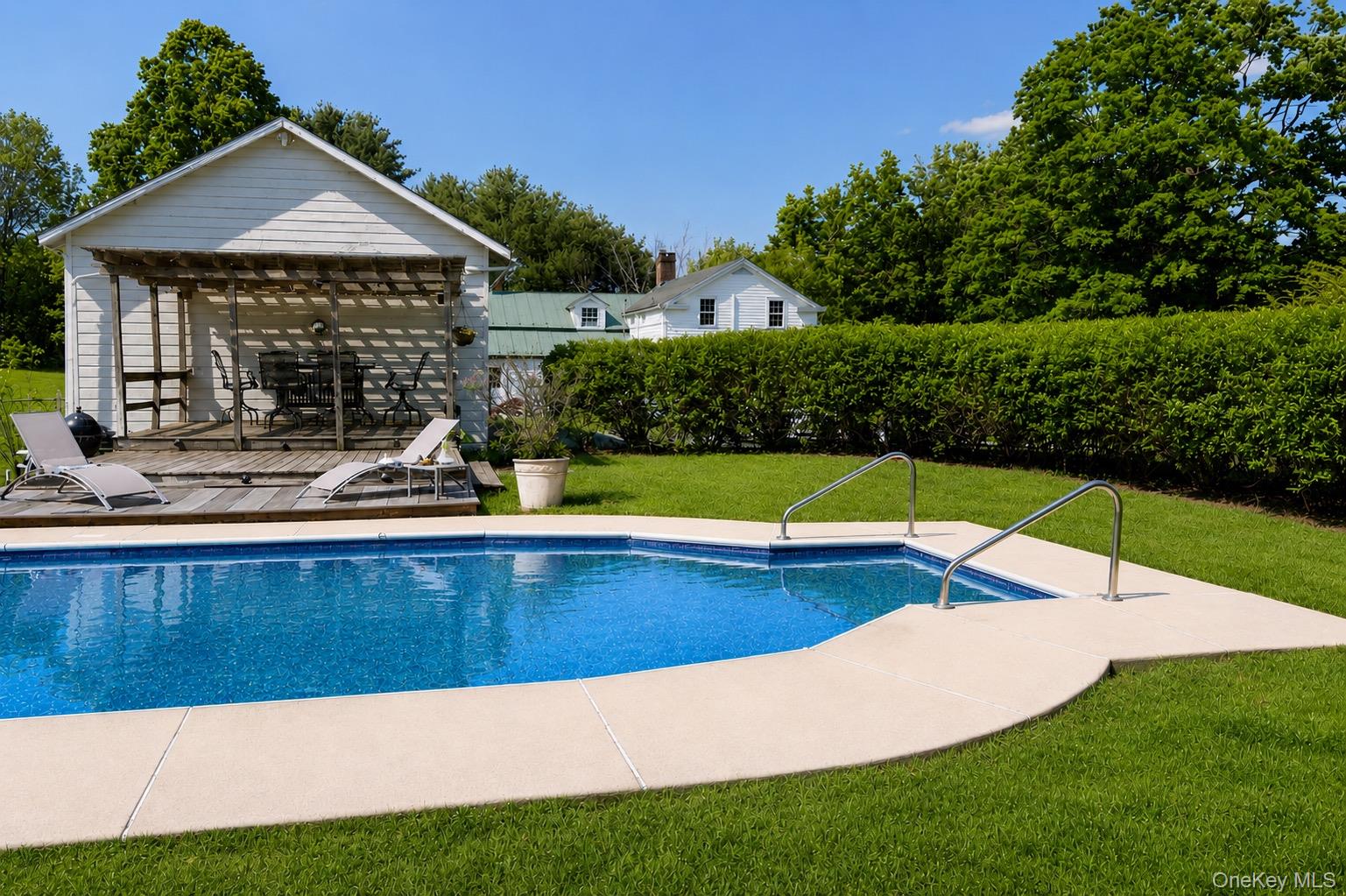 210 Middle Road Hudson, NY 12534 - Photo 9 of 42 In-ground swimming pool, deck and cabana.