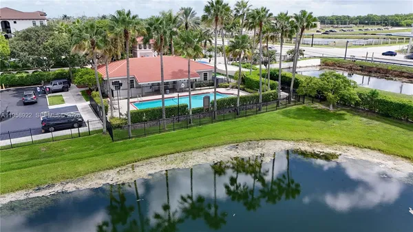 a view of a garden with a lake