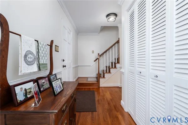 a view of a livingroom with furniture and wooden floor