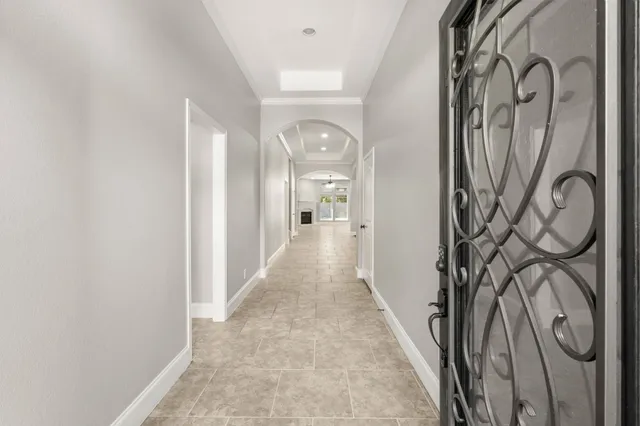 a view of a hallway with painted walls