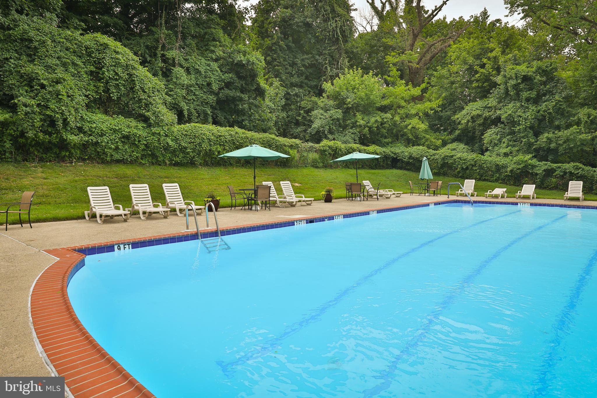 7900 Old York Road, Unit 510B Elkins Park, PA 19027 - Photo 5 of 21 a view of a swimming pool with lawn chairs under an umbrella