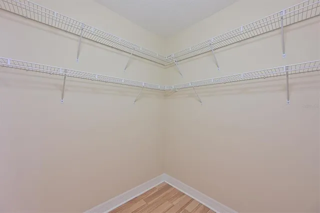 a view of a room with racks on the wall