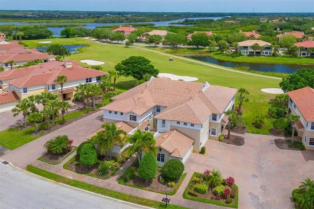 an aerial view of a house with garden