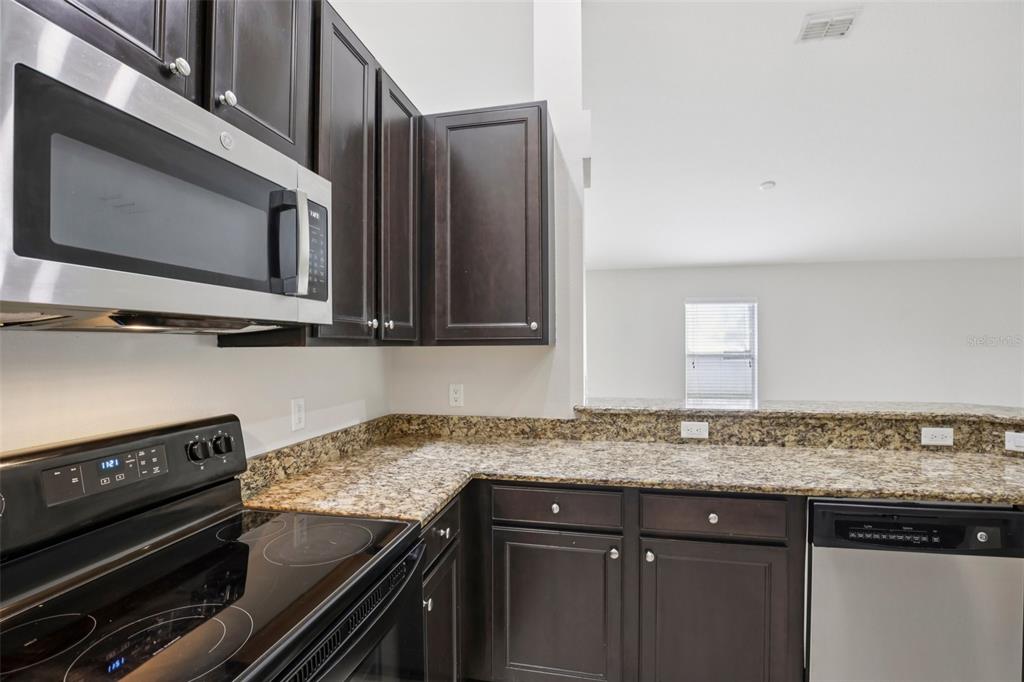 106 Star Shell Drive Apollo Beach, FL 33572 - Photo 12 of 33 a kitchen with granite countertop a stove microwave and sink