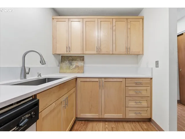 a kitchen with a sink and cabinets