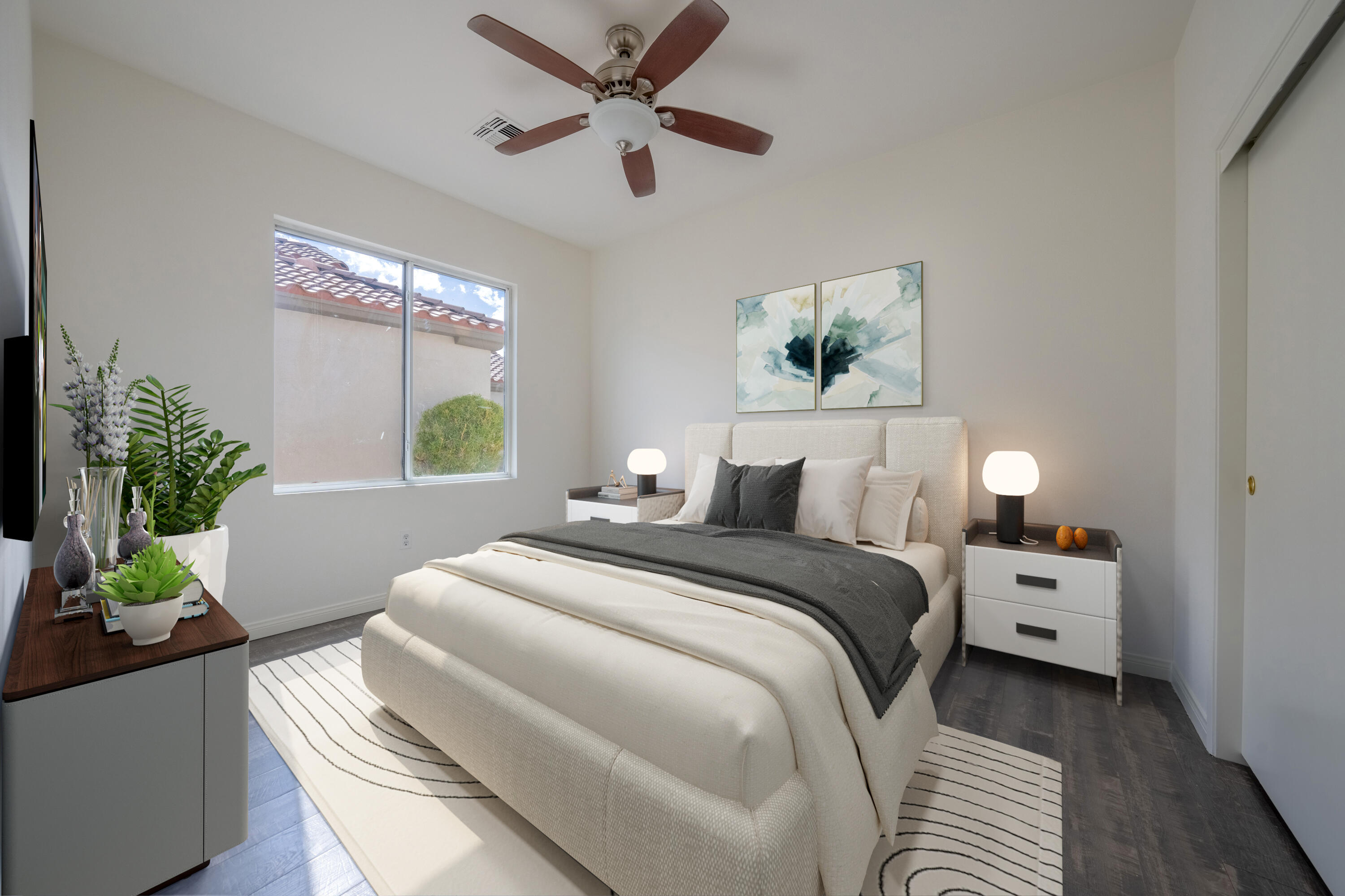 78640 Rainswept Way Palm Desert, CA 92211 - Photo 34 of 37 a bedroom with a bed and a chandelier