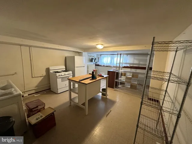 a view of a field with plants and trees in the background