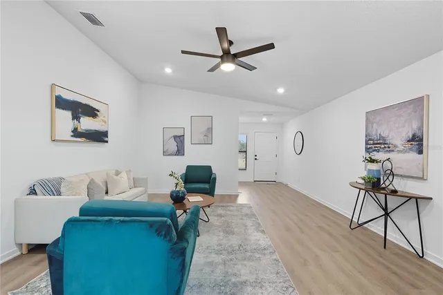 a living room with furniture