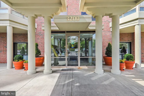 a view of a door of the building