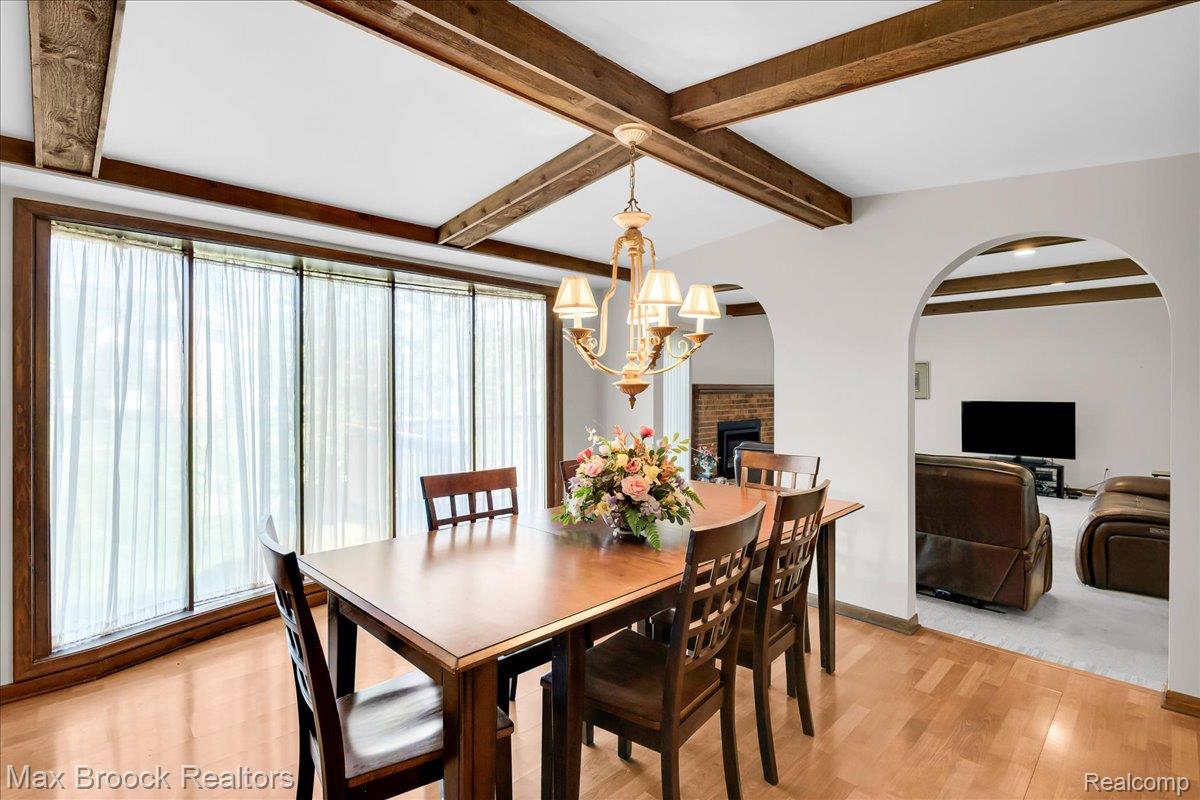 217 Stonetree Circle Rochester, MI 48309 - Photo 16 of 44 Beamed ceiling dining area featuring hardwood flooring and a multi-pane window