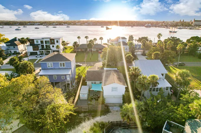 a view of a city with lawn chairs