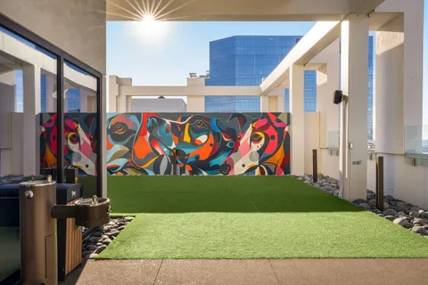 a front view of building with an outdoor space