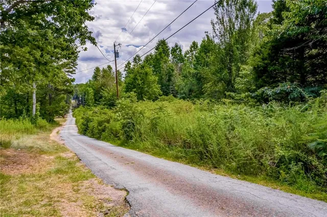 a view of a road with a yard