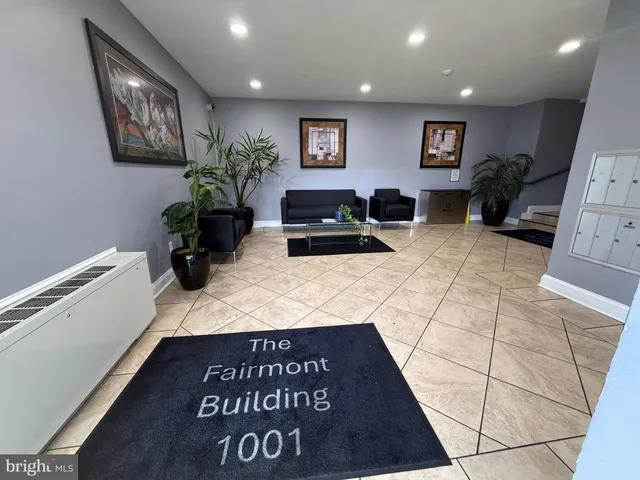 a room with furniture and potted plant