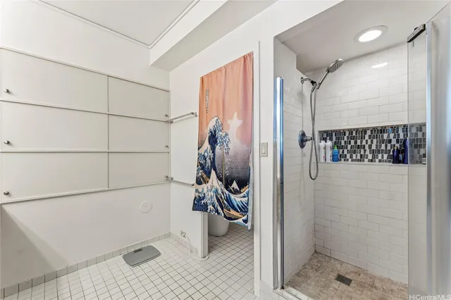 a bathroom with a shower
