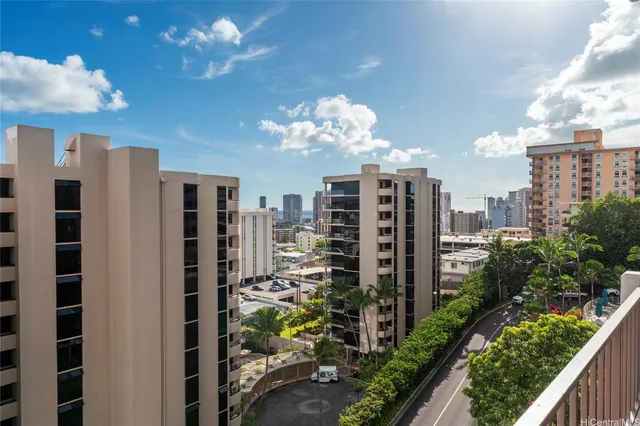 a view of a city from a balcony