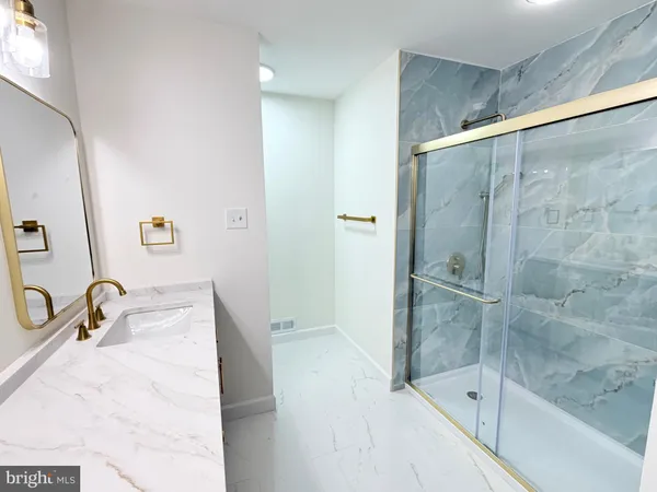 a bathroom with a sink and a shower