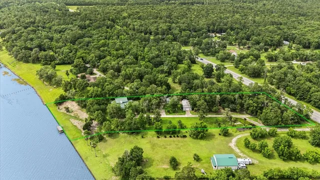 a view of a garden with a lake