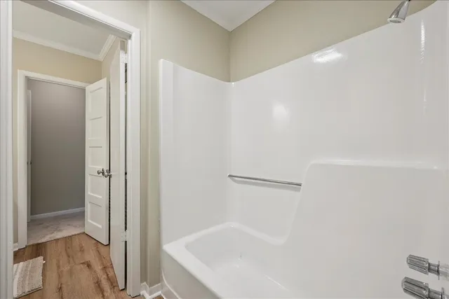 a bathroom with a bathtub