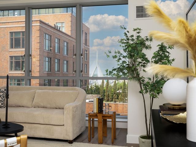 a view of a living room filled with furniture and a potted plant