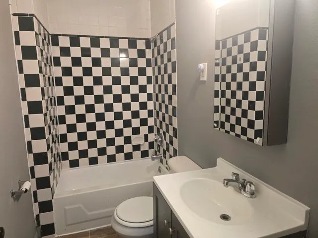 a bathroom with a sink a toilet and a shower