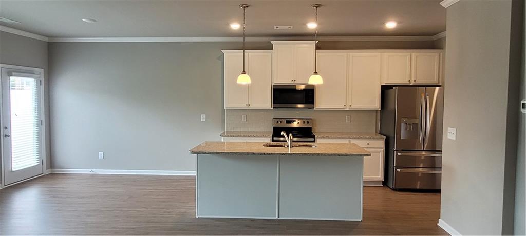 5141 Fox Den Road Oakwood, GA 30566 - Photo 8 of 29 a kitchen with kitchen island stainless steel appliances a sink and a refrigerator