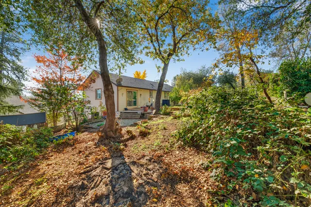 a view of a lake with lawn chairs