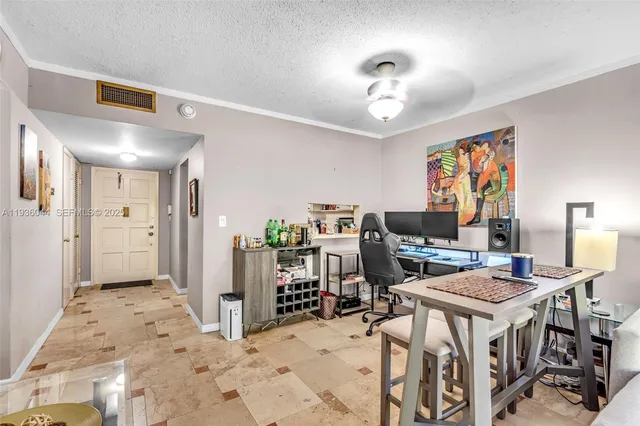 a workspace with furniture and window