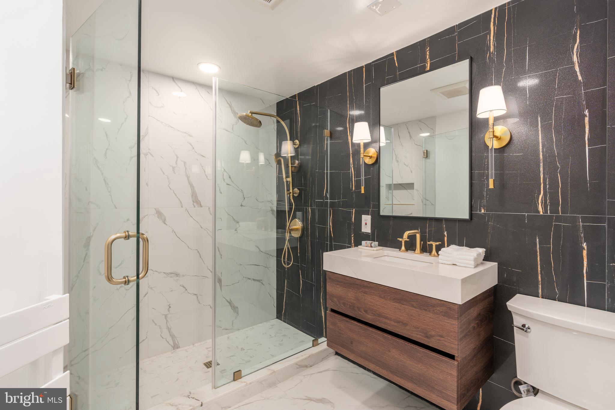 3070 Q Street Northwest Washington, DC 20007 - Photo 31 of 33 a bathroom with a sink mirror and shower