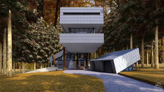 a view of a building with a patio